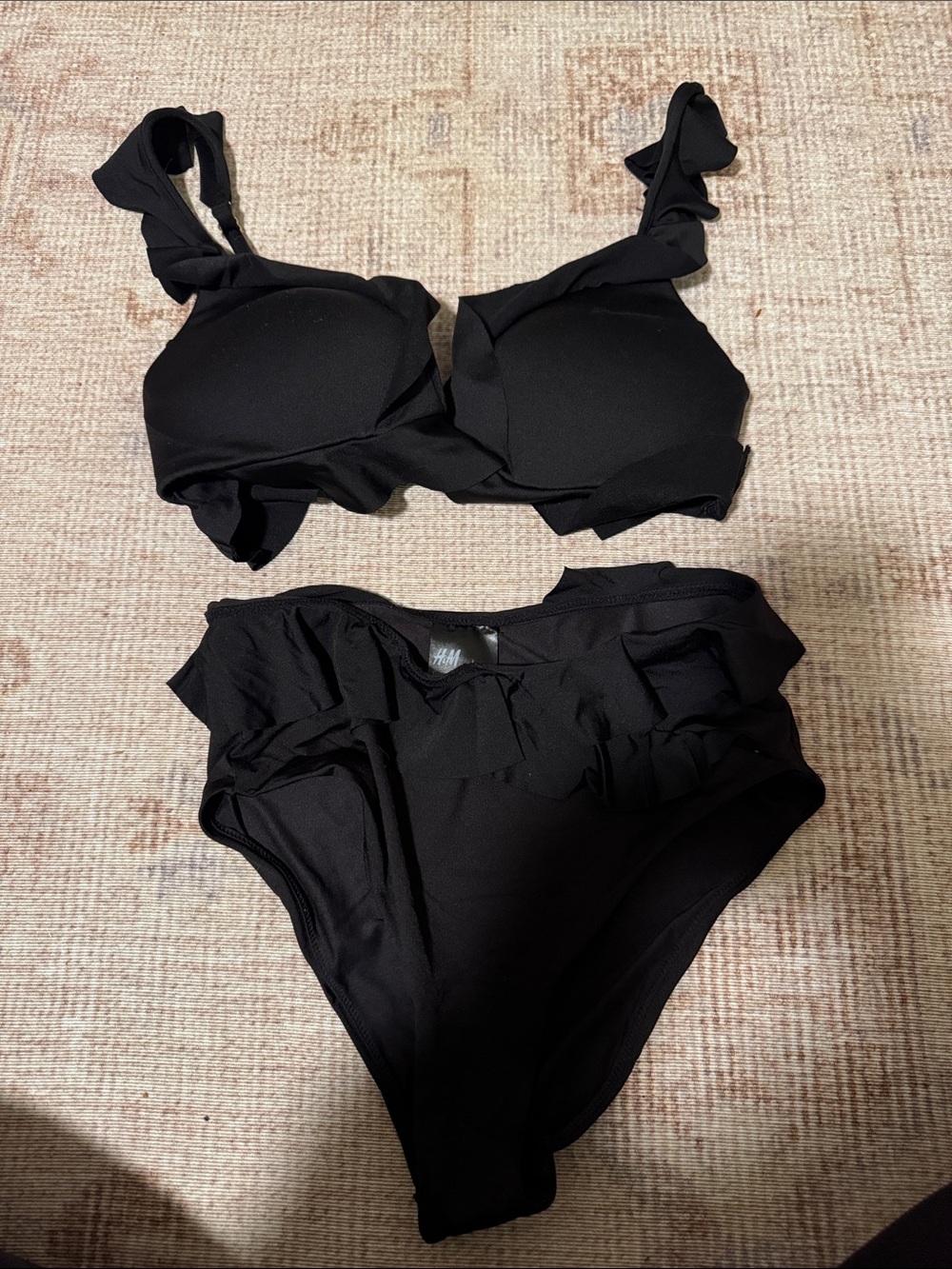 H&M Black Ruffle High-Waist Bikini Set